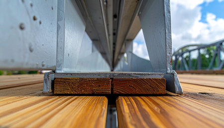 A low-angle, detailed view captures the intersection of industrial strength and natural materials.の素材