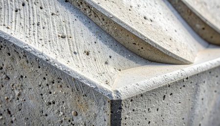 A detailed macro view captures the raw, porous texture of a concrete corner.の素材