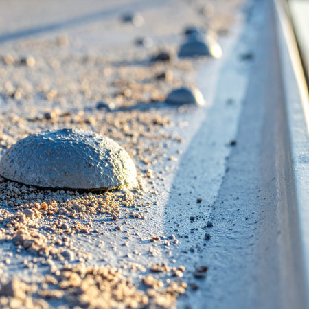 Drops of wet concrete mortar sit ready on a smooth surface, marking the initial phase of a construction project.の素材