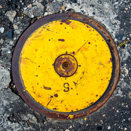 A top-down view captures the raw texture of a weathered industrial landscape.の素材