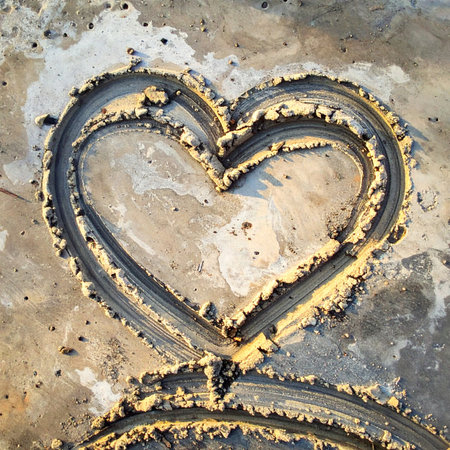 A heart symbol is skillfully welded onto a rustic metal plate, creating a powerful visual metaphor.の素材