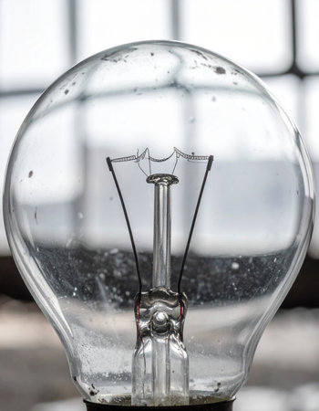 A detailed macro shot captures the intricate tungsten filament inside a classic transparent light bulb.の素材