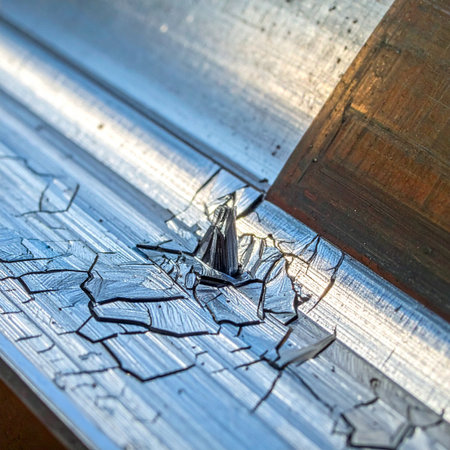 A detailed macro shot reveals the critical failure of a metal surface.の素材