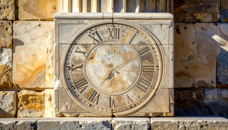 Carved from a single block of weathered stone, this ancient Roman clock stands as a silent testament to the relentless passage of time.の素材