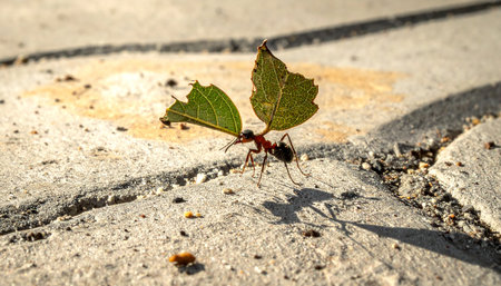 A macro view captures the incredible strength and determination of a single leafcutter ant.の素材