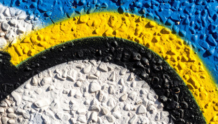 A close-up view captures the vibrant energy of urban street art.の素材