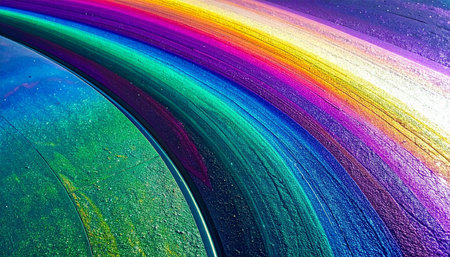 A dynamic wave of iridescent light flows across a textured surface, creating a vibrant spectrum of color.の素材