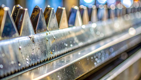 A detailed close-up captures the intricate metal mechanism of a modern escalator.の素材