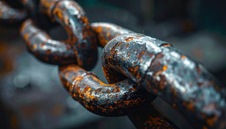 Each link in this heavy, weathered chain tells a story of time and endurance.の素材