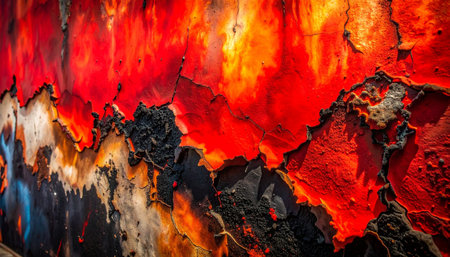 A macro view into the heart of the earth, where molten rock and precious minerals collide in a fiery, chaotic dance.の素材
