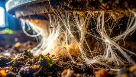 Beneath the surface, a complex network of life-giving roots glows with vitality as it delves deep into the rich, dark earth.の素材