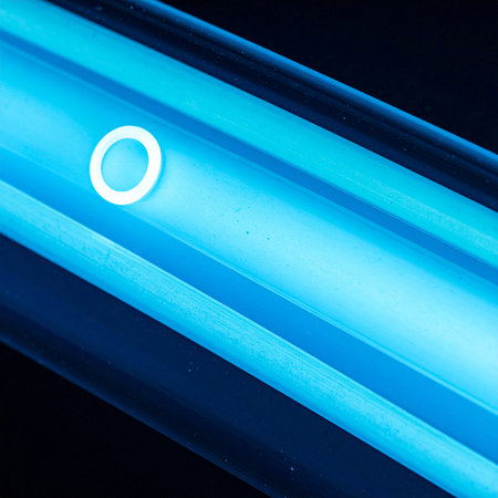 A powerful ultraviolet lamp emits a sterile, futuristic blue glow, symbolizing advanced technology in disinfection and scientific research.の素材