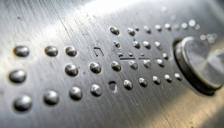 A detailed macro shot captures the rugged texture of a brushed metal panel, secured by precise rows of rivets.の素材