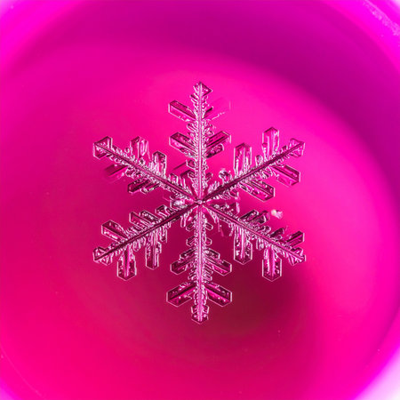 A stunning macro photograph captures the breathtaking, symmetrical beauty of a single stellar dendrite snowflake.の素材