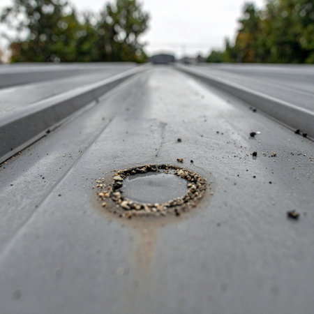 A macro shot captures the intricate detail of a repair on a standing seam metal roof.の素材