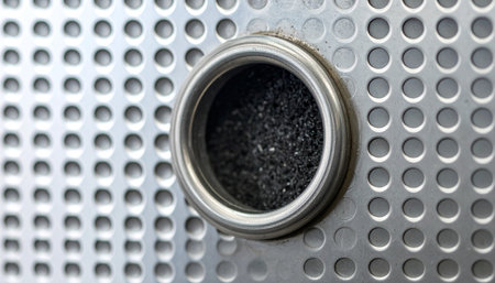 A macro view reveals the intricate engineering of a modern filtration system.の素材