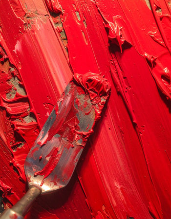 A close-up view captures the dynamic energy of an artist at work.の素材