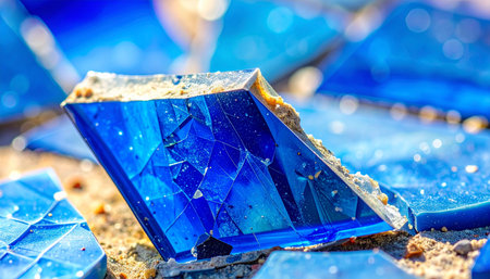 A stunning macro shot captures the intense cobalt blue of a raw crystal shard.の素材