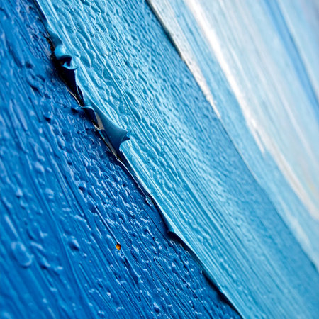 Thick strokes of blue and white paint create a dynamic and textured surface.の素材