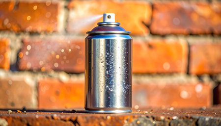 A metallic spray can releases a fine mist of paint, capturing a moment of urban creativity.の素材