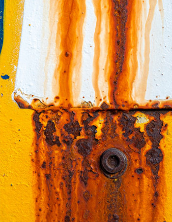 A macro view captures the beautiful decay of an industrial surface.の素材