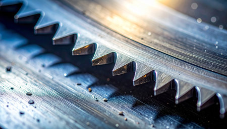 A detailed macro shot captures the interlocking teeth of a massive industrial cogwheel.の素材