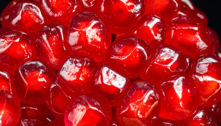 A stunning macro photograph capturing the intricate beauty of glistening pomegranate seeds.の素材