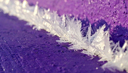 A macro photograph captures the delicate and intricate beauty of hoar frost.の素材