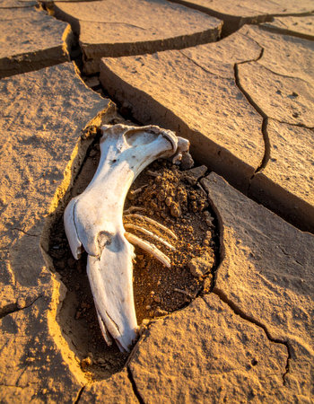 The last rays of a setting sun cast a warm, golden light over a desolate landscape.の素材