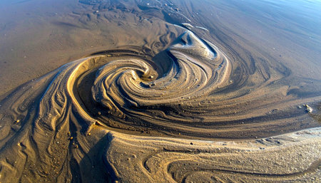 A captivating natural abstract created by the dynamic interplay of water and sand.の素材