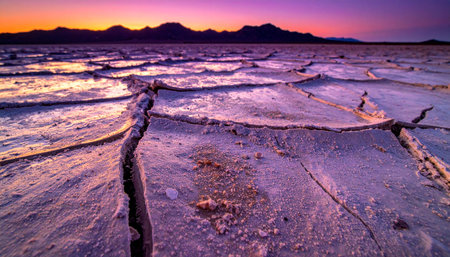 As the sun dips below the distant mountains, its last light paints the sky in brilliant shades of purple and orange.の素材