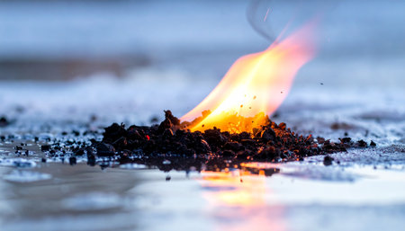 A small pile of a volatile chemical compound bursts into a vibrant orange flame upon ignition.の素材