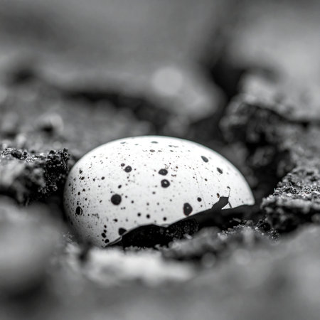 A single speckled egg rests securely in its rough, earthy nest.の素材
