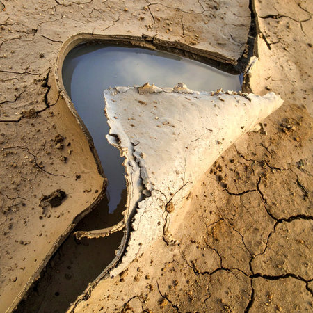 A close-up view captures the stark reality of a parched landscape.の素材
