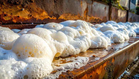 A close-up view reveals the byproduct of industrial processes.の素材