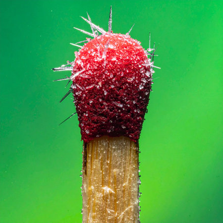 A macro perspective reveals the hidden world on the tip of a matchstick.の素材