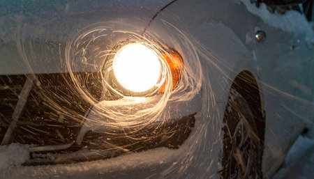 A brilliant orb of light materializes in the cold winter night, casting a warm, energetic glow.の素材