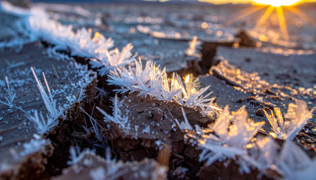 As the first rays of the morning sun breach the horizon, they illuminate a miniature, magical world.の素材