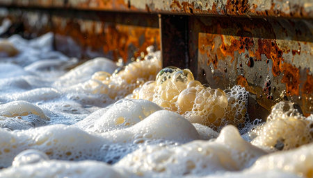 A close-up view of the vigorous aeration process at a wastewater treatment facility.の素材
