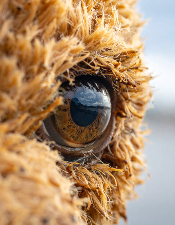 A powerful macro photograph captures the intense gaze of a wild creature.の素材