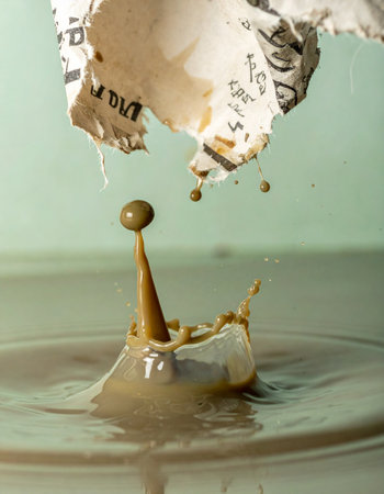 A dynamic, high-speed capture of a coffee drop creating a perfect crown splash, symbolizing the impact of breaking news.の素材