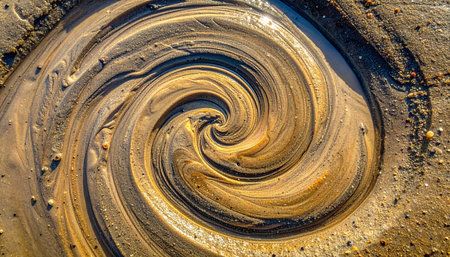 A mesmerizing vortex of liquid gold and rich earth churns in a hypnotic spiral.の素材