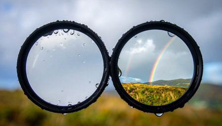 Through a lens speckled with rain, the world is a blur.の素材