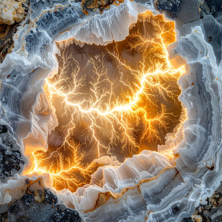 A stunning macro view of a raw, primal energy source crackling with electric power.の素材