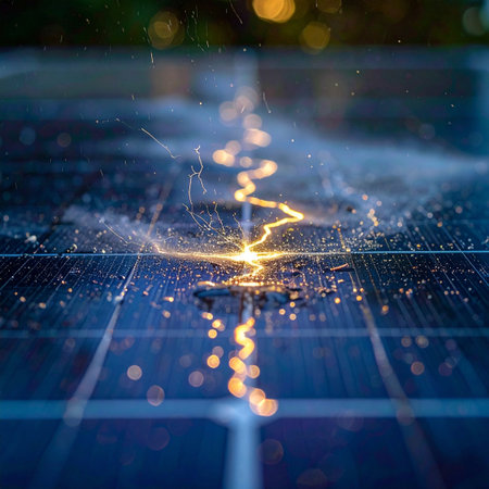 A vibrant pulse of golden energy surges across a dark, digital grid, symbolizing the rapid flow of data and the dawn of a new technological era.の素材