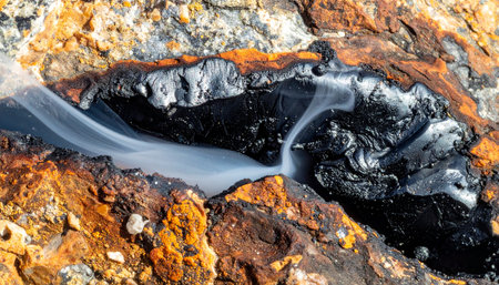 A long exposure captures the milky, ethereal flow of steam from a geothermal vent.の素材