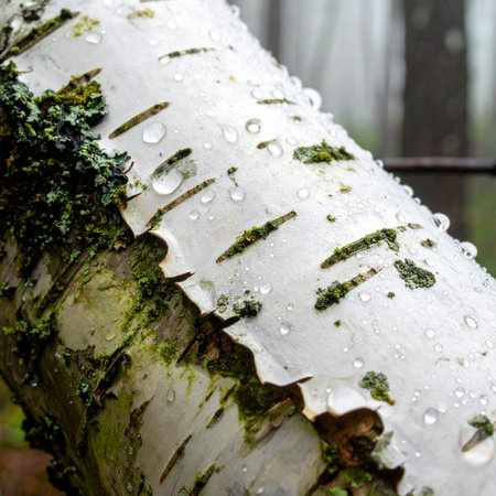 A macro view captures the delicate beauty of a forest after a cleansing rain.の素材