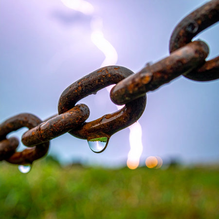 A close-up captures the raw power of nature as a bolt of lightning illuminates a stormy sky.の素材