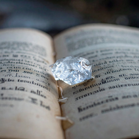 A crumpled piece of foil rests on the delicate, yellowed pages of an ancient Slavic manuscript.の素材