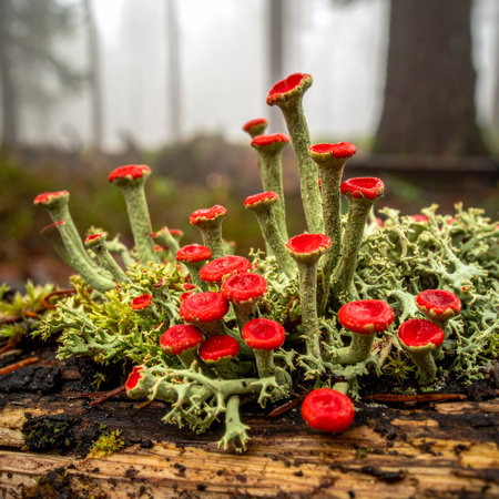 In the heart of a misty, quiet forest, a tiny, magical world thrives.の素材